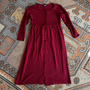 90s Y2K Vintage Dark Red Ribbed Long Sleeve Maxi Button Down Medium Dress